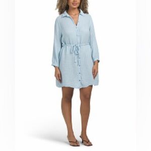 JANA | Light Blue Button-Front Shirt Dress with Waist Tie